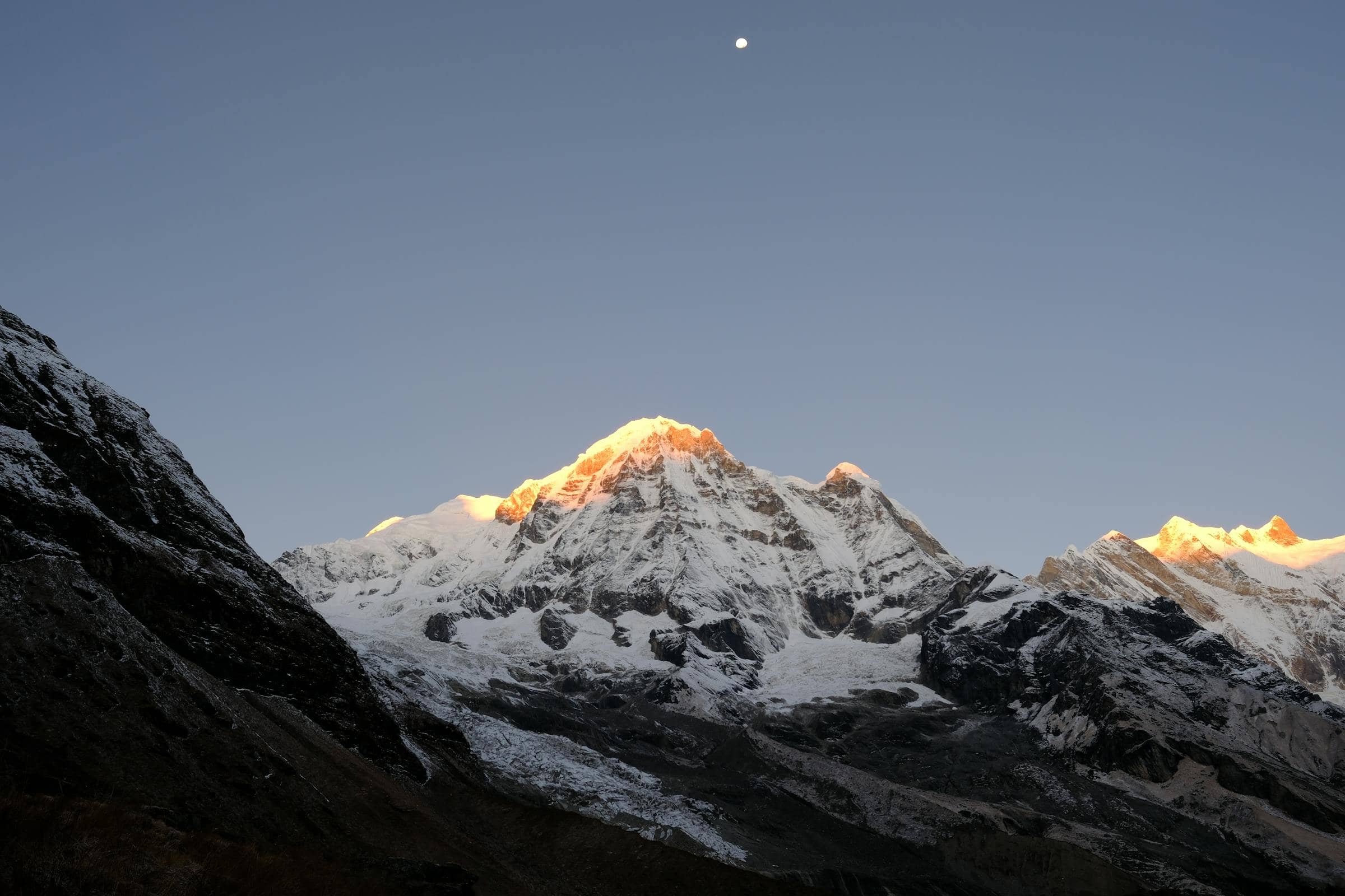 First light over the Himalayan range — quiet, still, the journey home.